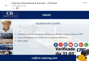CIS, vaga, offshore, emprego