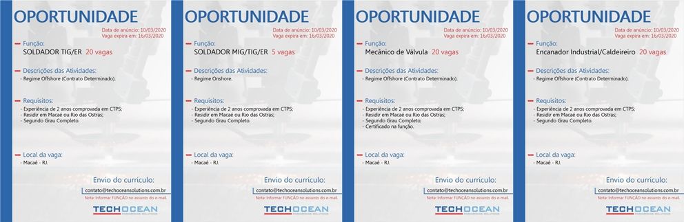 puestos offshore y onshore Techocean Macaé