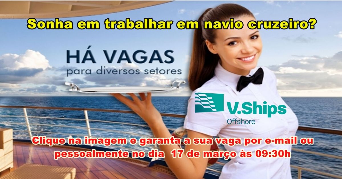 Muitas vagas de emprego na líder mundial V.Ships para trabalhar em navio cruzeiro