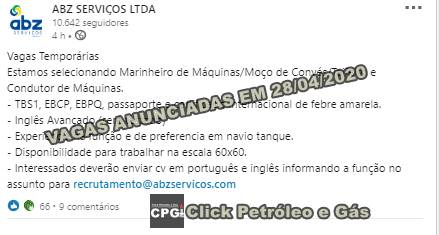 Contratos offshore en aguas internacionales demanda vacantes de empleo para brasileños hoy en empresa marítima