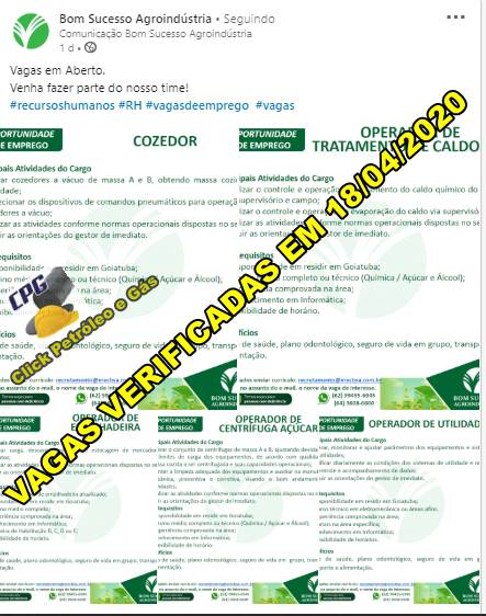 La semana finaliza con vacantes de empleo de educación secundaria para trabajar en la Usina de Goiás La semana finaliza con vacantes de empleo de educación secundaria para trabajar en la Usina de Goiás