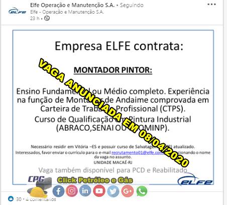 Montador de Andaime convocado hoy para vacante de empleo en Espírito Santo por empresa de servicios offshore
