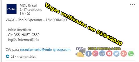Vacantes de empleo de Radio Operador para proyectos de petróleo y gas por la empresa de reclutamiento MDE Group