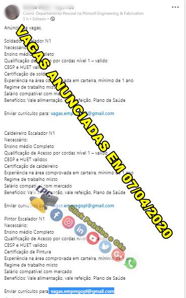 Soldador, Caldeireiro y Pintor convocados para vacantes offshore en Rio das Ostras este día, 7 de abril