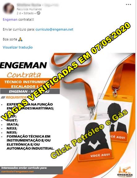 Macaé cuenta con vaga de emprego para Técnicos em prestadora de serviços no setor de óleo gás