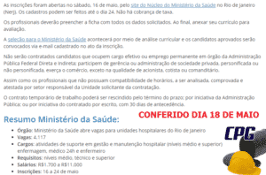 ministerio de salud, vacantes 18 de mayo