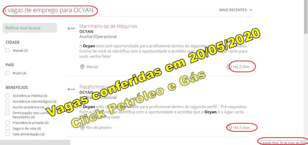 Contratos offshore en Macaé y Rio de Janeiro de Ocyan, demanda vacantes de empleo en este día, 20 de mayo