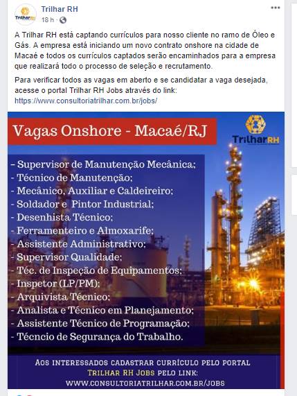 En medio de la pandemia, nuevo contrato onshore en Macaé demanda muchas vacantes de empleo