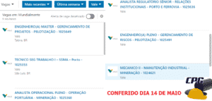 vale, mineração, vagas de emprego 14 de maio