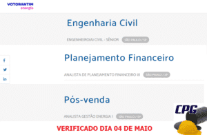 votorantim energia, 04 de maio, engenheiro civil, vagas