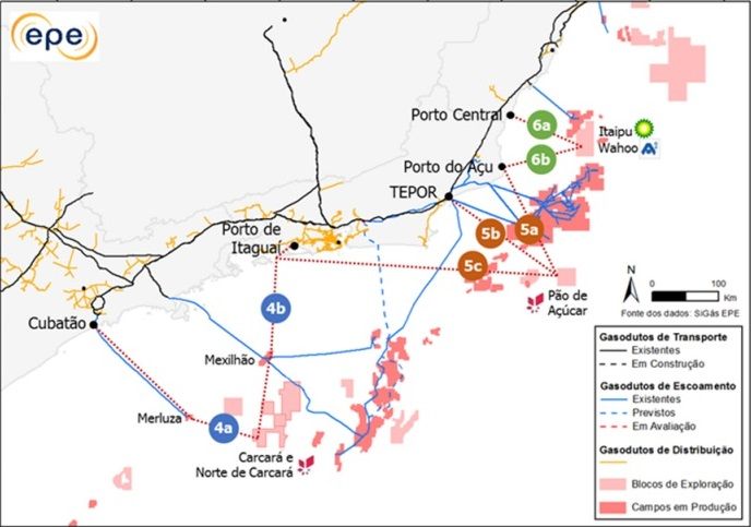 Mapa de escoamiento del gas natuRal offshore pela EPE