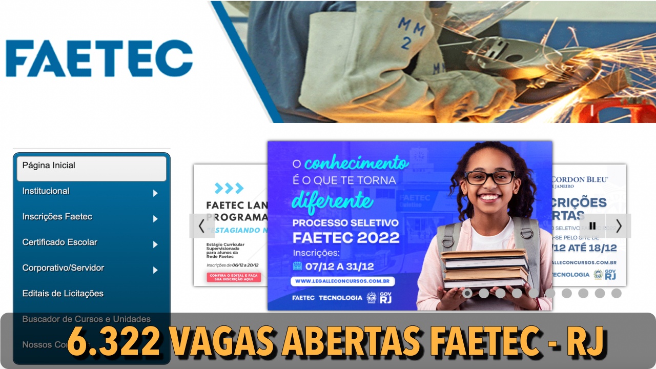 faetec - Rio de Janeiro - vagas - ensino fundamental - técnico - ensino médio - ensino superior - licenciatura