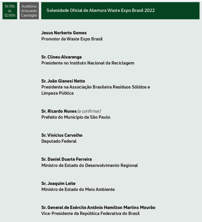 Waste Expo Brasil, mayor feria de reciclaje y gestión en América Latina en São Paulo (SP), comienza esta semana. ¡Consulta actualizaciones del evento, charlas e información importante!