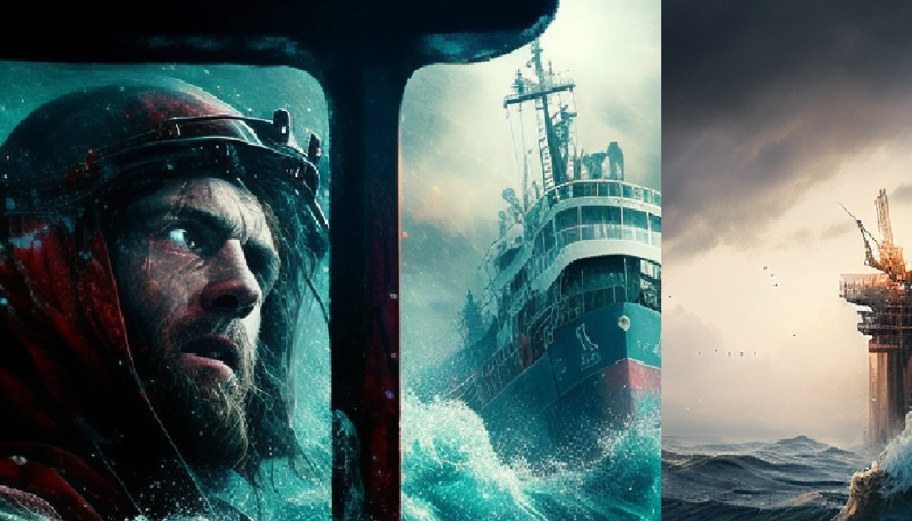 A Paixão de Cristo entre as ondas do oceano offshore