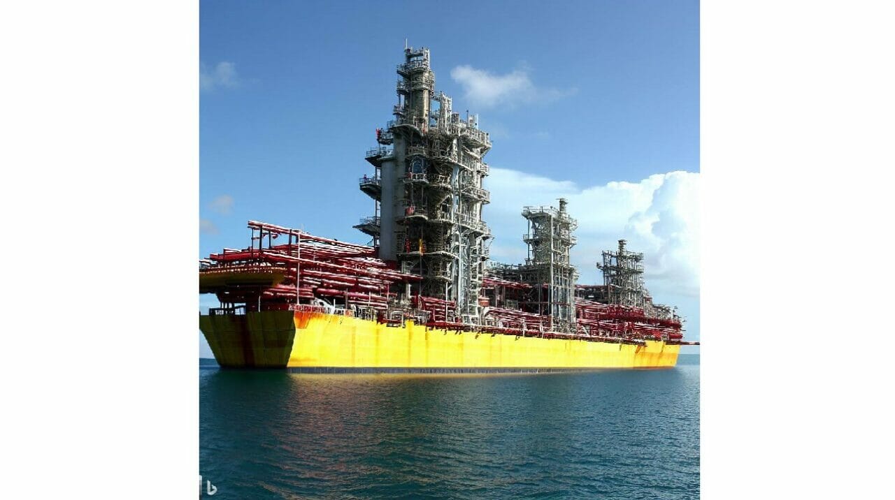 FPSO amarelo sobre um oceano azul