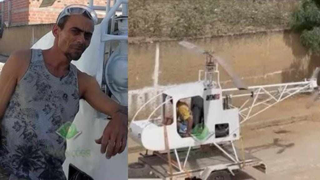 Pedreiro constrói helicóptero com motor de fusca