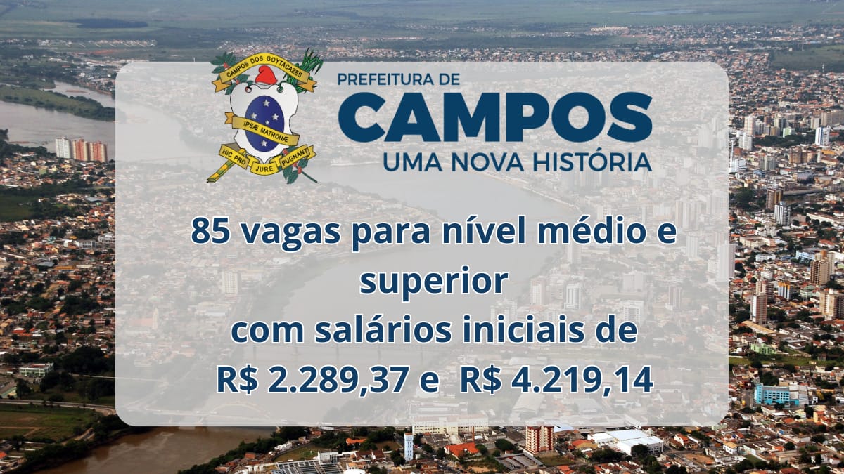 As inscrições para concorrer as vagas do concurso público da Prefeitura de Campos dos Goytacazes já estão abertas. Os interessados devem efetuar o pagamento de uma taxa, para conseguir ter sua inscrição homologada.