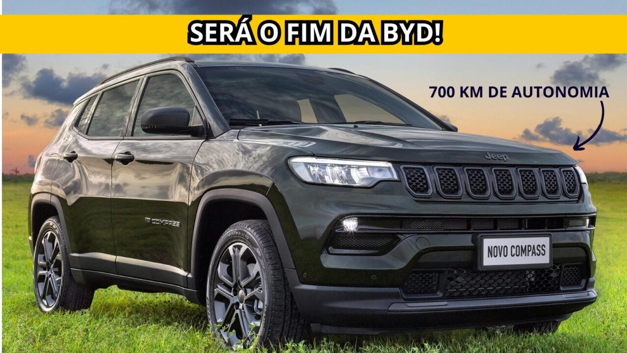 A Jeep pode lançar uma versão elétrica do Compass, com autonomia de mais de 700 km. A marca faz parte da Stellantis, que investe em plataformas elétricas e híbridas.