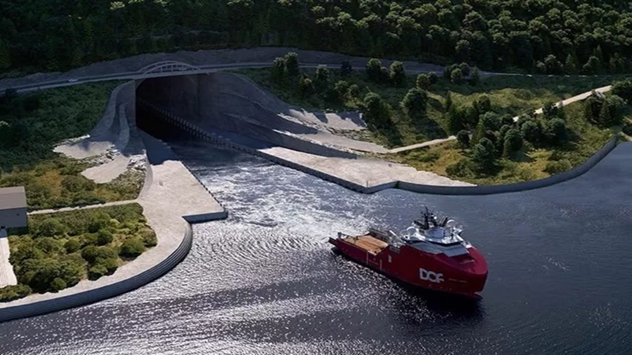 Túnel, navios, engenharia, noruega