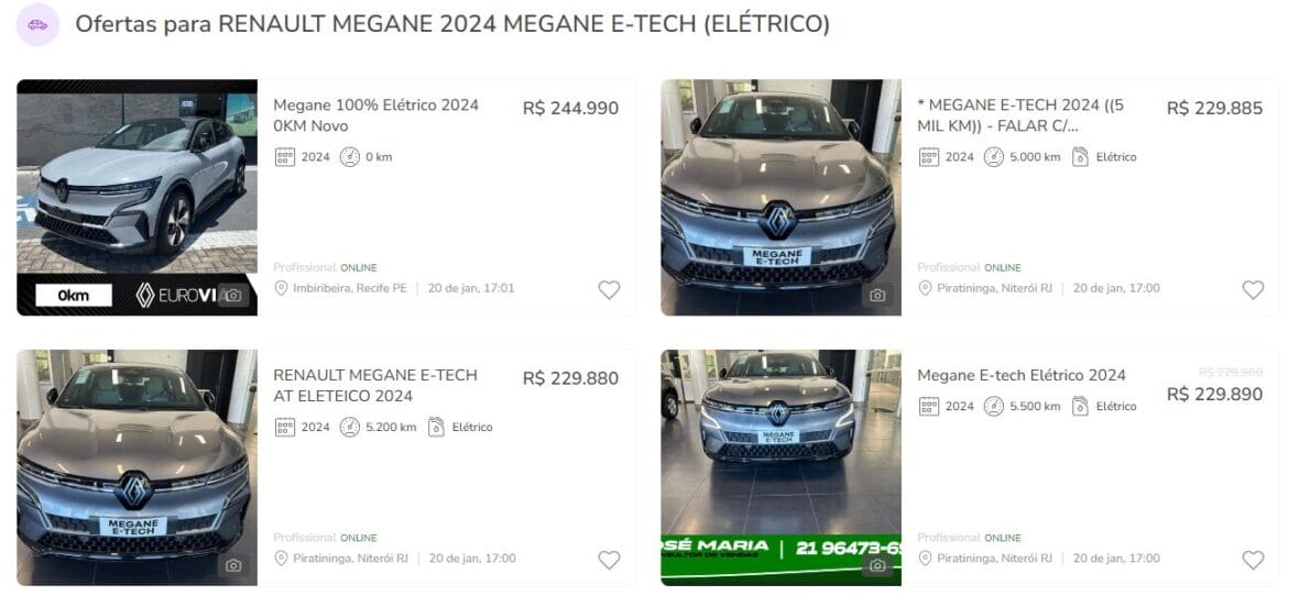 Precio medio en la Tabla FIPE en abril de 2024 del Renault Megane E-teck