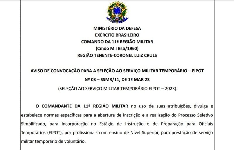 ¡El Ejército Convoca a Brasileños de Hasta 40 Años y Ofrece un Salario Inicial de R$ 10 Mil por Mes; Proceso Selectivo Simplificado y Sin Necesidad de Concurso!