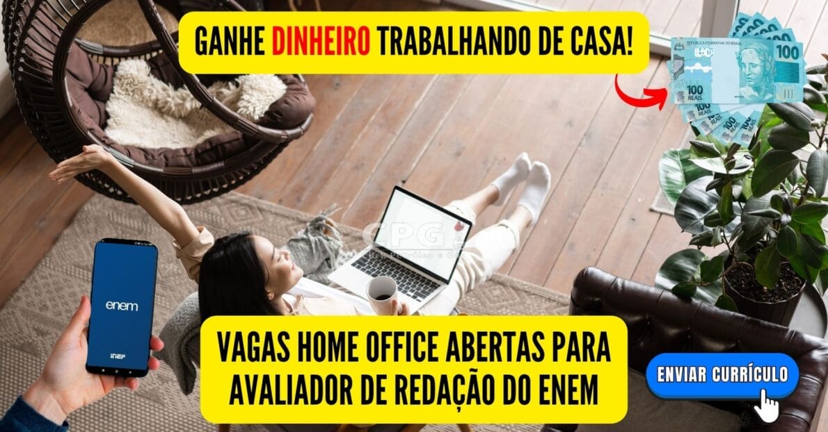 Quer trabalhar de casa e ganhar uma renda extra Vagas Home Office para Avaliador de Redação do Enem 2024! Ganhe dinheiro avaliando redações online!