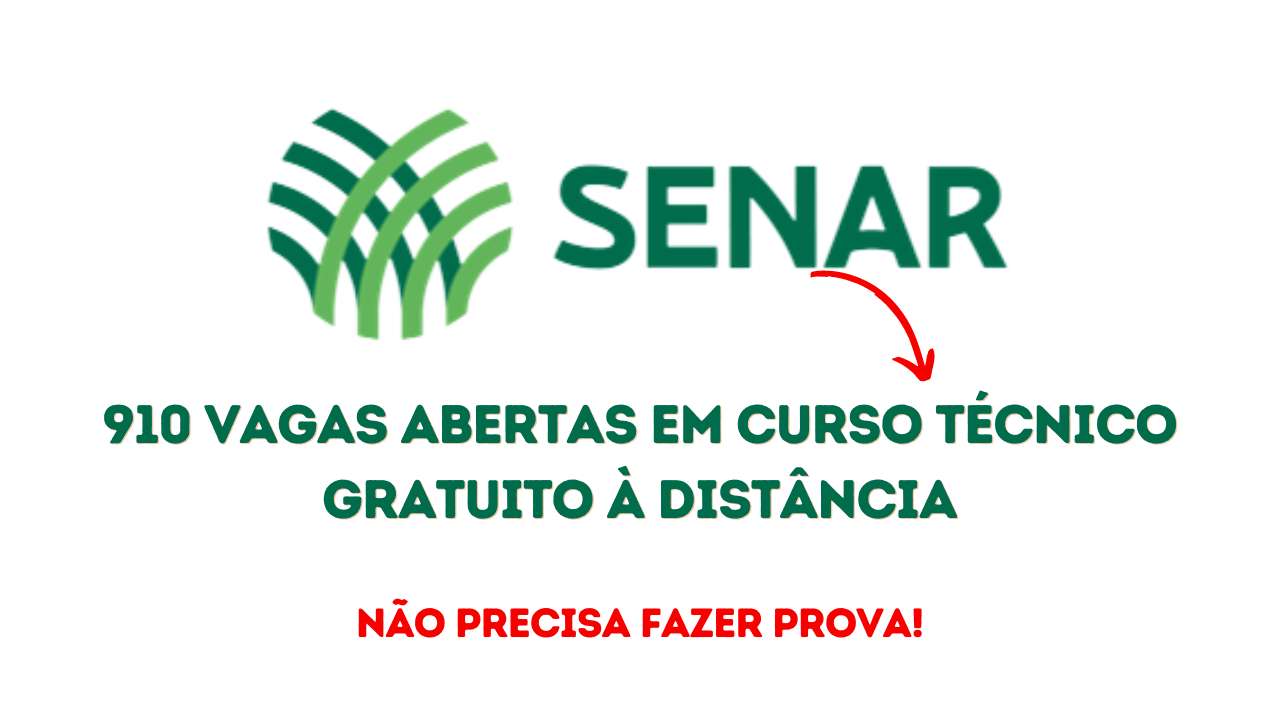 Os interessados em concorrer às 910 vagas abertas no curso técnico gratuito do SENAR devem se candidatar até o dia 2 de julho.