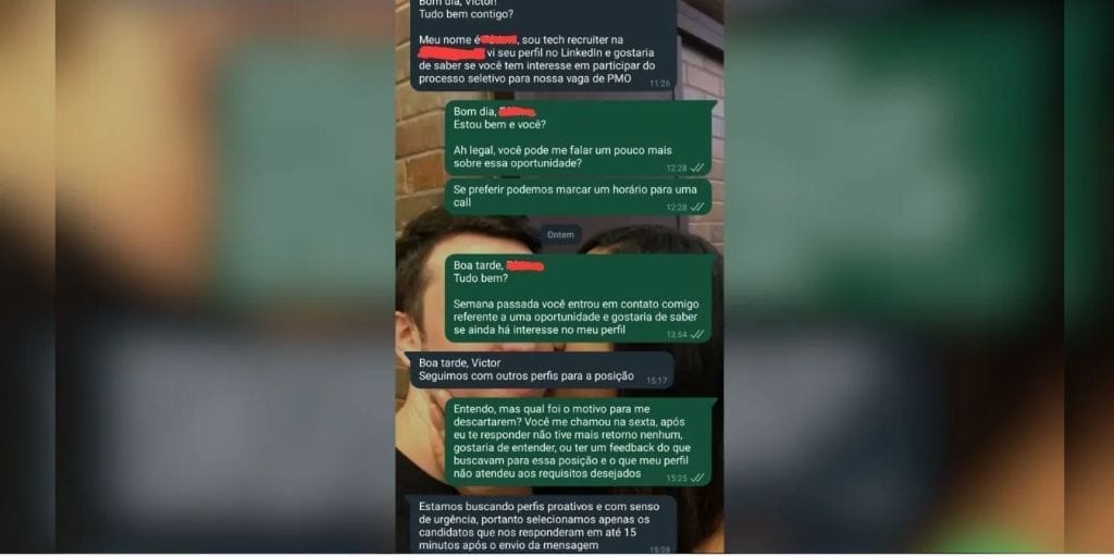 Joven dice haber perdido una vacante de empleo al tardar más de 15 minutos en responder al reclutador. (Imagen: reproducción)