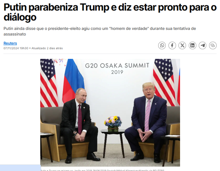 Putin felicita a Trump y dice estar listo para el diálogo
