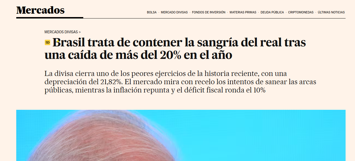 EL PÁIS – Brasil intenta contener la sangría del real tras caída de más del 20% en el año