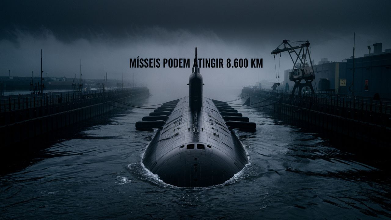 Imagens de satélite mostram submarino nuclear chinês com 4 escotilhas abertas e capacidade para 12 mísseis de longo alcance