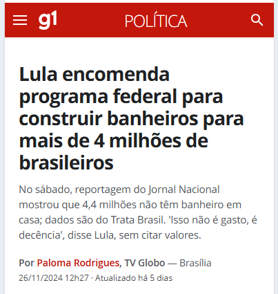 Lula encarga programa federal para construir baños para más de 4 millones de brasileños