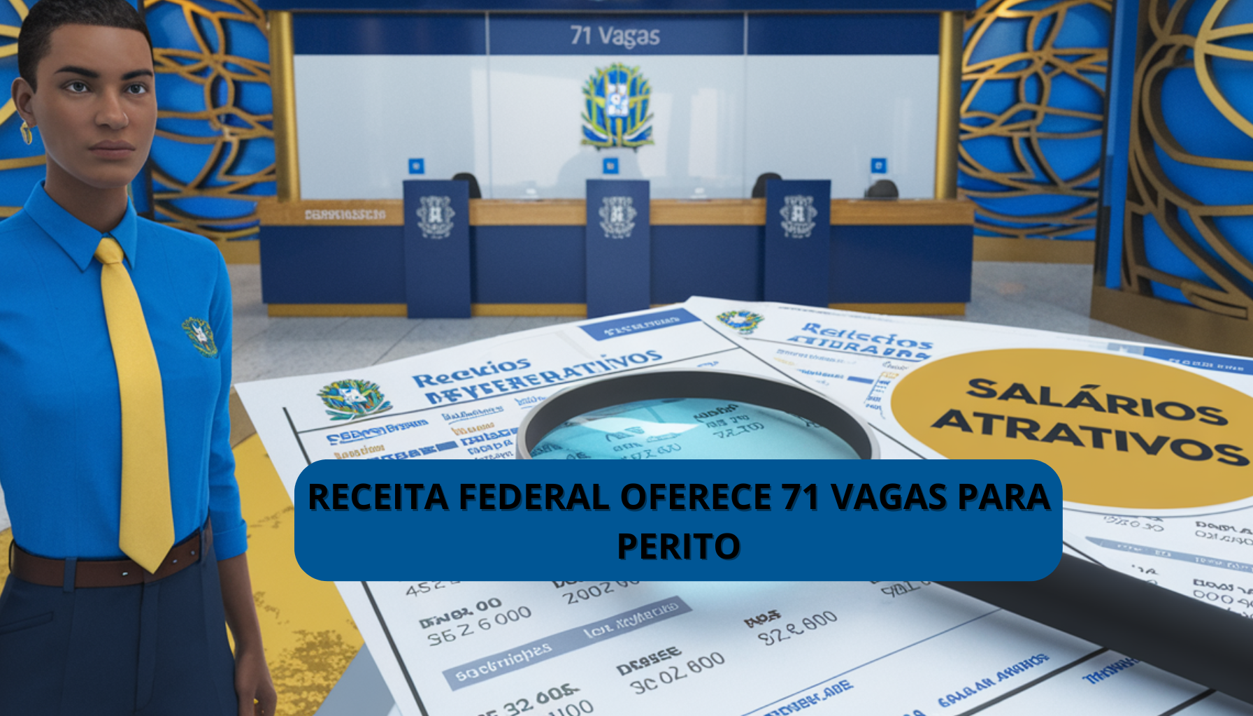 Receita Federal abre seleção com 71 vagas para peritos em Viracopos. Oportunidade única para profissionais qualificados! Inscreva-se já! (Imagem: Reprodução/Canva)