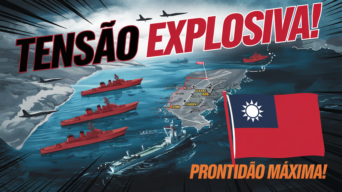 A China intensifica exercícios militares com 90 navios próximos a Taiwan, elevando a tensão no Indo-Pacífico e mobilizando reações globais. (Imagem: Reprodução/Canva)