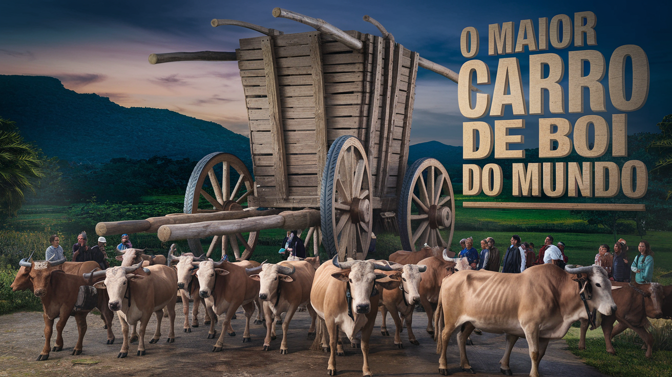 Maior carro de boi do mundo, criado em Minas Gerais, é obra artesanal única que encanta turistas e celebra tradições culturais. (Imagem/ ilustração/ IA)