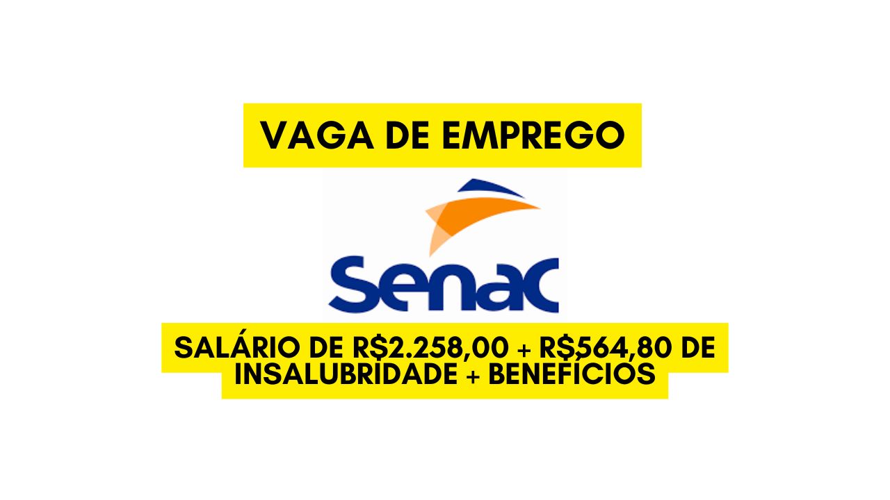 Já pensou em trabalhar no Senac com salário de R$2.258,00 +  R$564,80 de  insalubridade + benefícios? O Senac está contratando Líder de Limpeza! Inscreva-se Até 2 de Janeiro