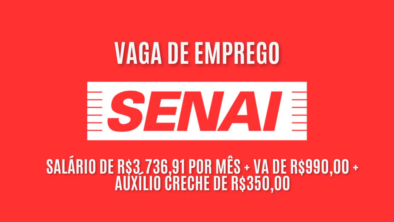 Que tal receber R$3.736,91 por mês + VA de R$990,00 + auxílio creche de R$350,00? O SENAI está procurando interessados em trabalhar de seg a sex das 08:00 ás 12:00 e 13:00 ás 17:00 como Técnico de Serviços; Veja como enviar seu currículo