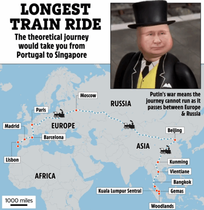 El conflicto entre Rusia y Ucrania bloqueó las conexiones ferroviarias de Europa a Moscú, que era un punto esencial de la ruta. Las sanciones y las inestabilidades en la región hicieron imposible viajar por esta área con seguridad y continuidad.