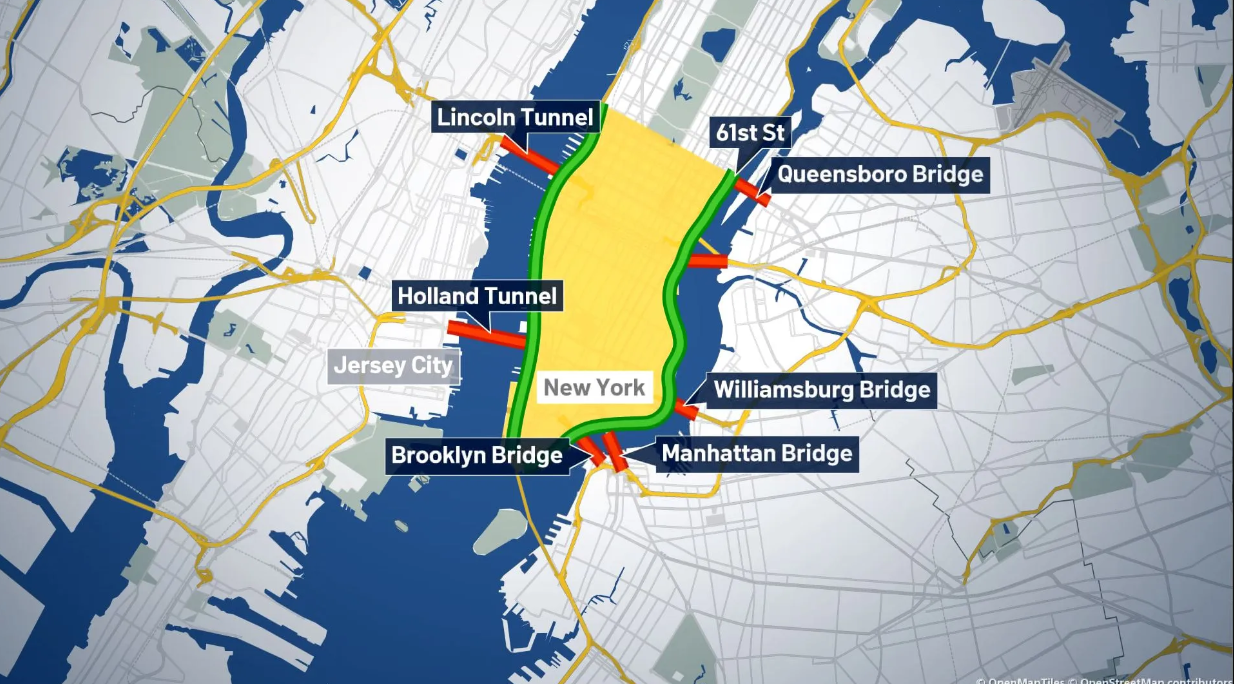 La Congestion Relief Zone es el área más concurrida del sur de Manhattan donde se aplica el peaje. Fue creada para limitar el acceso de vehículos y mejorar la movilidad, priorizando peatones y transporte público.
