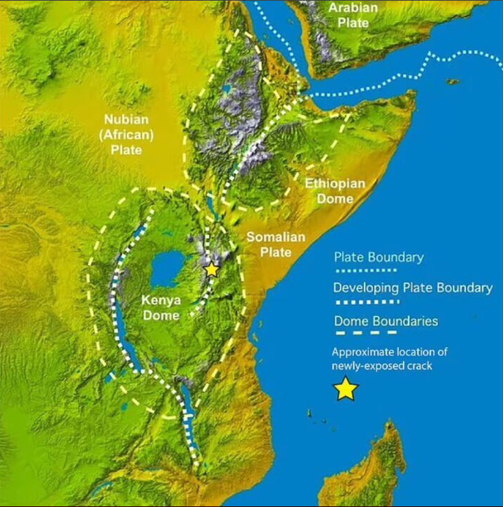 Los lugares más afectados serán Etiopía, Somalia, Kenia, Tanzania y Madagascar, que puede dividirse en islas. Estas regiones están en el Rift de África Oriental, donde las placas tectónicas se están alejando.