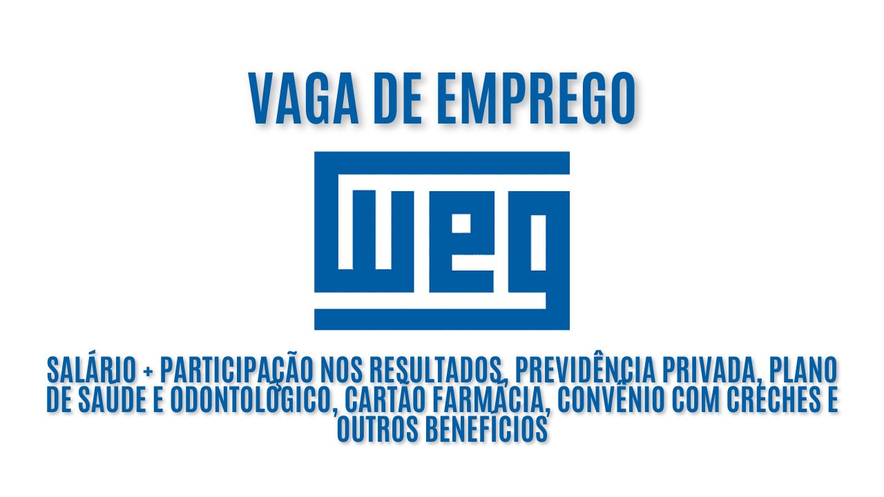 A WEG anuncia vaga de emprego! Ótimo salário + participação nos resultados, previdência privada, plano de saúde e odontológico, cartão farmácia, convênio com creches e outros benefícios; Necessário ter ensino fundamental completo / Saiba como garantir a vaga de auxiliar de bobinagem