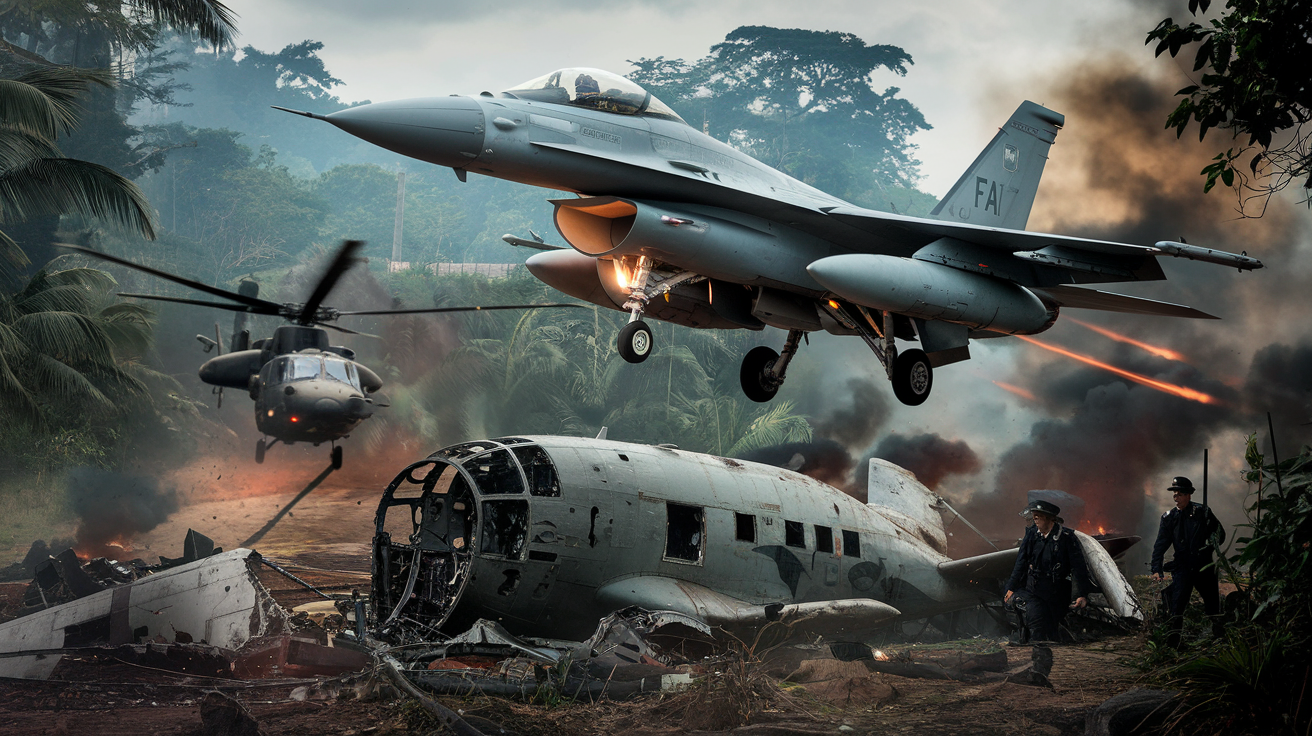 FAB intercepta e abate avião venezuelano que entrou ilegalmente no Brasil e desobedeceu ordens. Droga foi encontrada na aeronave. (Essa foto é ilustrativa e criada por IA. Imagens reais no vídeo)