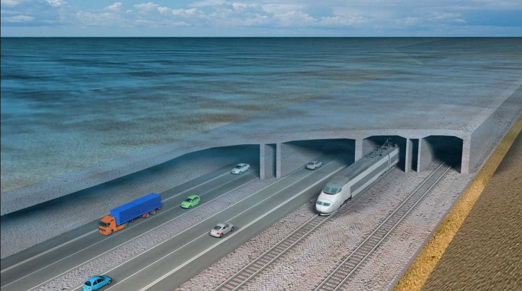 El mayor túnel submarino del mundo en carretera y ferrocarril está siendo construido entre Alemania y Dinamarca, con 18 km de extensión totalmente sumergida. Será el más largo del planeta en este formato, superando cualquier otro túnel que combine coches y trenes bajo el agua.