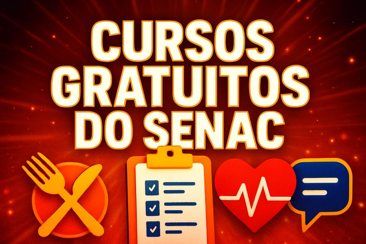 Banner digital com destaque em tons de azul e laranja anuncia 261 vagas gratuitas em cursos do Senac Roraima, com foco em gestão, gastronomia, saúde e idiomas.