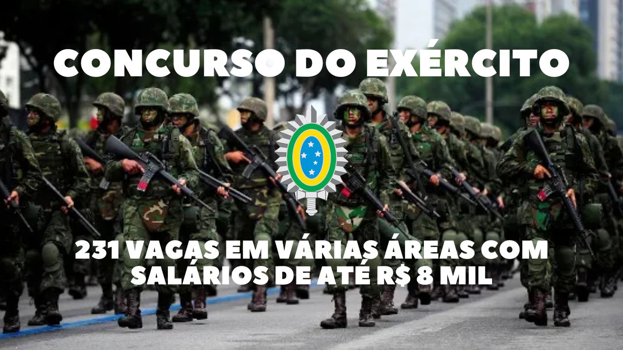 Concurso do Exército abre 231 vagas em várias áreas com salários de até R$ 8 mil; veja como se inscrever até junho