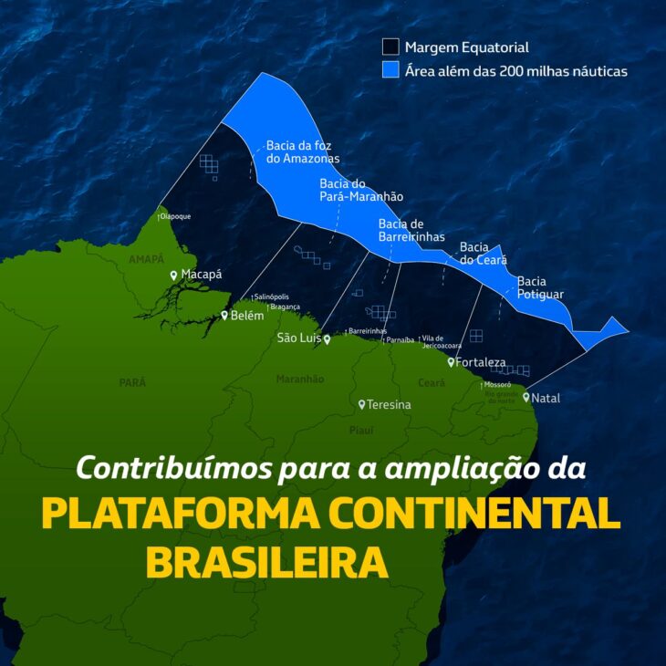Mapa de las ciudades, estados y Bacias que serán impactadas por la exploración de la Margen Ecuatorial de Brasil