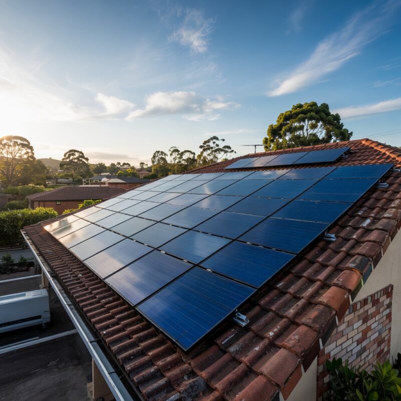 painéis solares instalados em telhado residencial