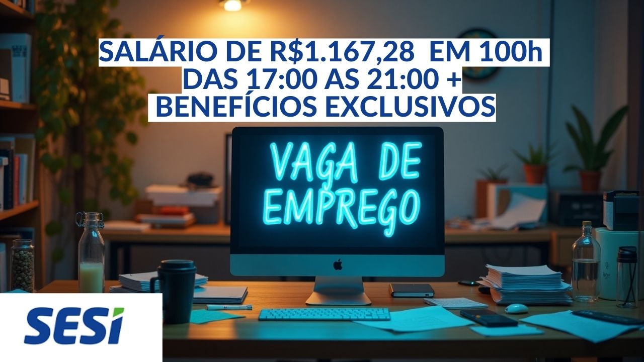 SESI abre vaga para quem tem ensino médio e quer atuar em vaga de Assistente Administrativo das 17:00 as 21:00 de segunda a sexta para ganhar salário de R$1.167,28 + benefícios, oportunidade única