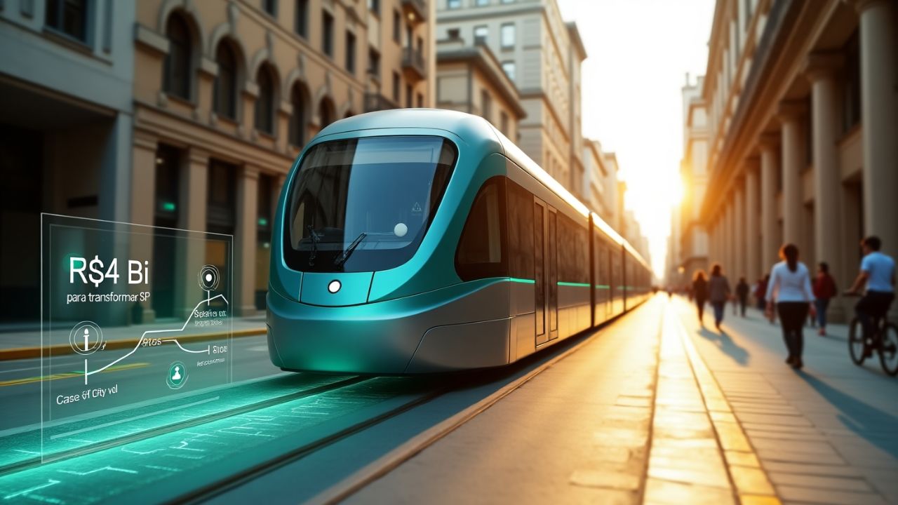 Simulação do Bonde São Paulo, novo VLT que promete transformar a mobilidade no centro histórico com tecnologia leve, integração urbana e foco na requalificação econômica da região