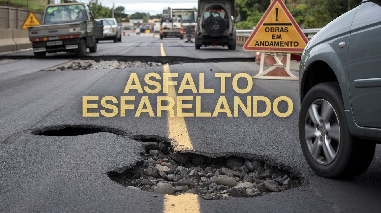 Motoristas denunciam asfalto esfarelando na SC-350 entre Caçador e BR-153. Secretaria de Infraestrutura explica técnica de microrrevestimento.